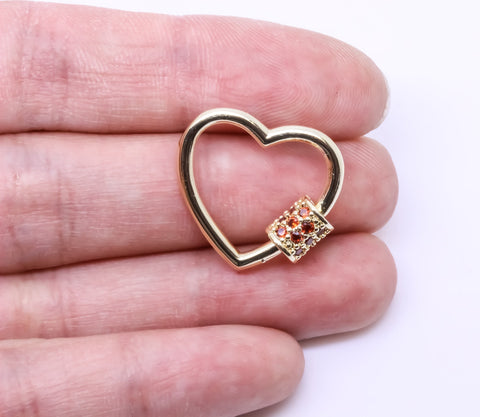 Gold Dark Tangerine Heart Carabiner Lock, 20mm, Screw on clasp, Open Heart Lock, 1pcs or 10 pcs, WHOLESALE