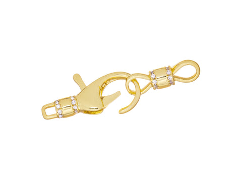 Gold Two Piece Pave CZ Clasp,Large CZ Clasp For Jewelry Making,Large Lobster Clasp,Connector Clasp With CZ,Necklace Gold Clasp,CLG246