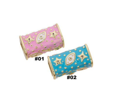 Talisman Square Tube Bead,Gold Talisman Evil Eye And Star Spacer Bead,Large Hole Spacer Bead For Leather Cord,Paracord Or Chain,SPG149