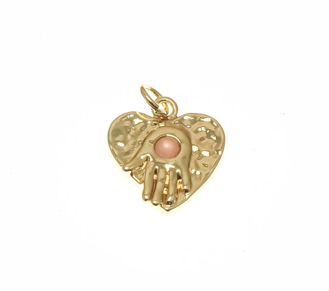 18k Gold Plated Hamsa Charm With Blue or Pink stone, Hamsa Amulet Charm For Necklace And Bracelet, Hamsa Protection Pendant, CPG1365BP