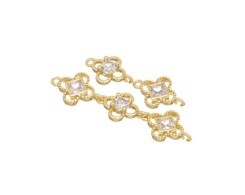 Gold 4 Leaf Flower Connector Charm,CZ Four Leaf Clover Connector Charm,Four Leaf Flower Connector For Bracelet And Earrings,CNG145-CNG146