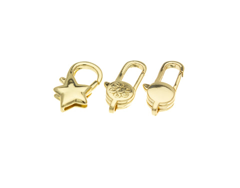 Gold Lobster Enhancer Clasp,Lobster Claw Clasp,Gold Floral Clasp,Dainty Star Clasp,Round Disc Clasp.