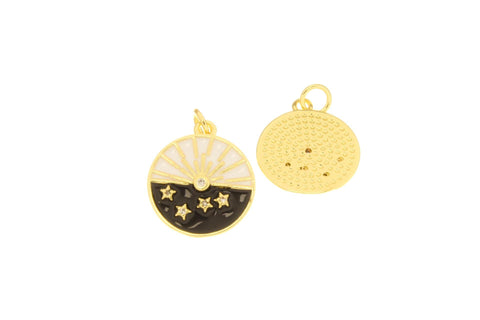 18k Gold Stars and Moon Charm, Round Celestial Charm, Starry Night Charm, Moon Charm, Moon Pendant, CPG2508