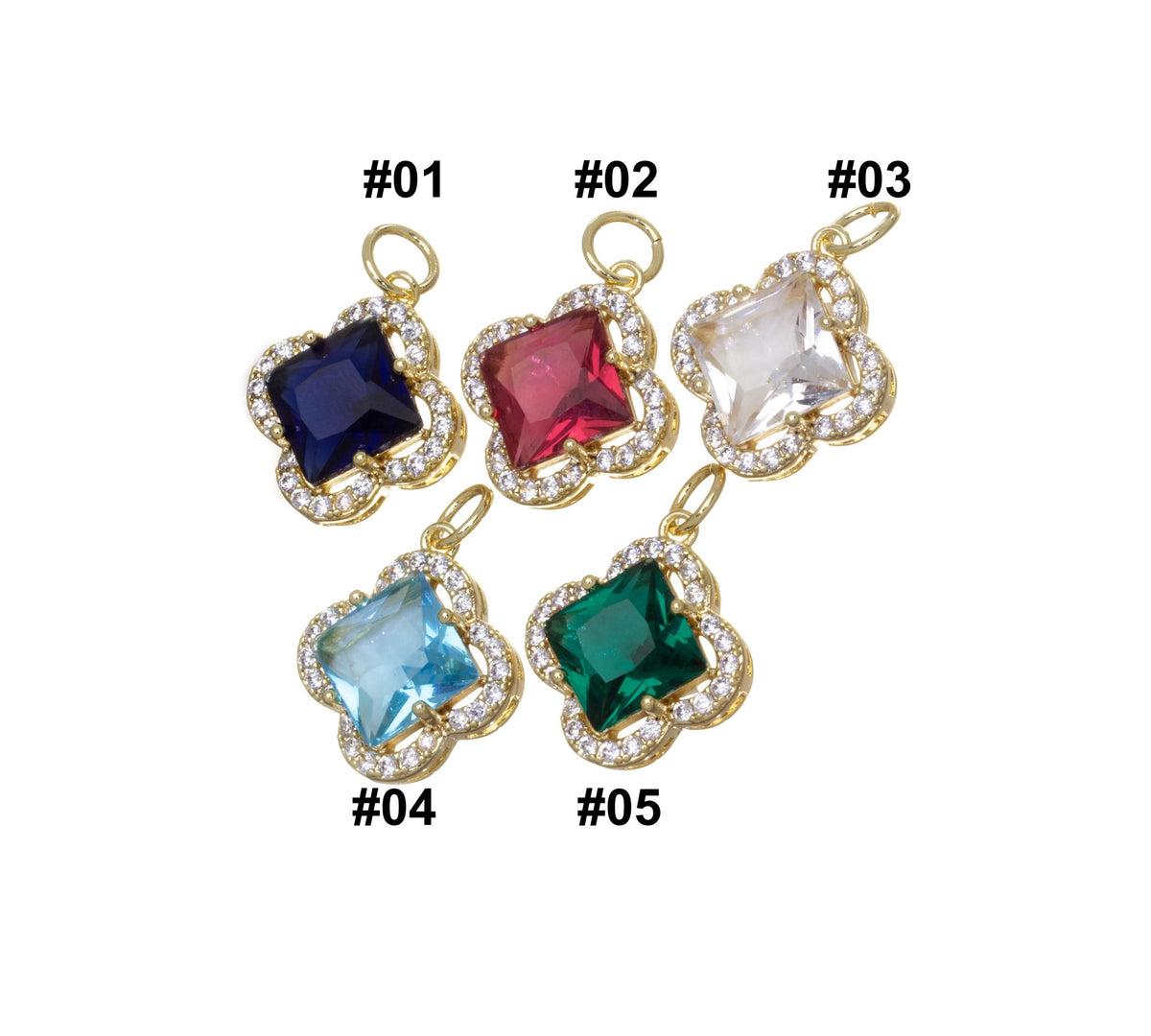 Gold Four Leaf Flower Charm With CZ,CZ Gold Four Leaf Clover Charm,Clover Charm For Jewelry Making,CPG814