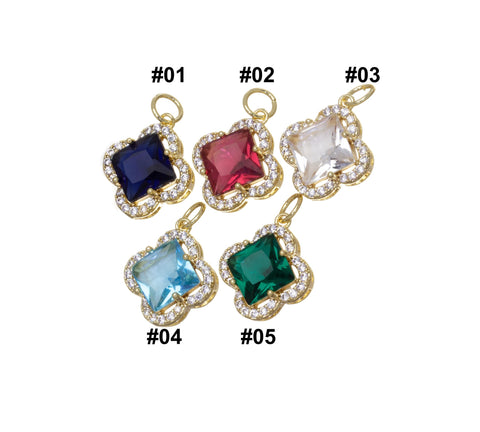 Gold Four Leaf Flower Charm With CZ,CZ Gold Four Leaf Clover Charm,Clover Charm For Jewelry Making,CPG814