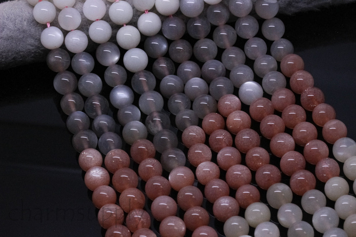 AAA Natural Multi-color Moonstone Round Beads, 6mm, 8mm, 10mm, ideal for meditation, 15.5 inches, Wholesale, Full Strand, MS-1022-1024