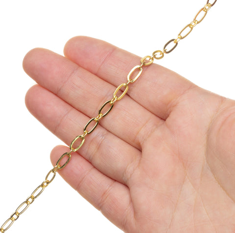 Gold Oval Paperclip Link Chain,Paperclip Oval Gold Chain For Jewelry Making,Oval Link Gold Chain,Alternating Oval Chain,CHG0079