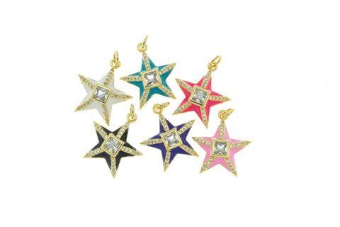 Gold Enamel Pave CZ Star Charm,CZ Gold Star charm,Star Charm For Jewelry Making,Gold Star Charm For Necklace,CPG725