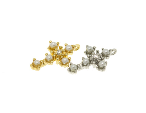 Pearl Gold Or Silver Cross Charm,Pave CZ Pearl Cross Pendant,Religious Pearl Jewelry,Cross For Charm Bracelet,CPG068,CPS068