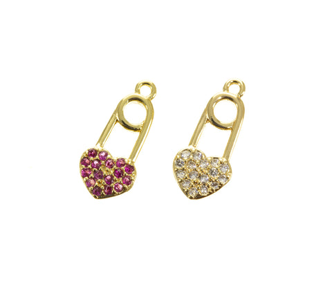 Safety Pin Heart Charm,Gold Safety Heart charm,Dainty Safety Pin Heart Charm, CPG025A,CPG025B
