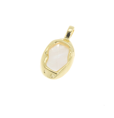 Oval Shape Gold Mounting With White Mother Of Pearl,Oval Gold MOP Charm ,Dainty Oval Mother Of Pearl charm,CPG714