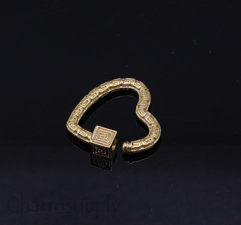 Gold or Silver Engraved Pattern Textured Open Heart Carabiner,Carabiner screw clasp,Decorative Heart Screw Carabiner Clasp,CLG165-CLS165