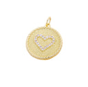 Gold Heart Charm With CZ,Pave Coin Heart Charm,Textured CZ Disc Heart Charm,Round Circle Disc Heart Charm,Heart Charm For Necklace,CPG2540