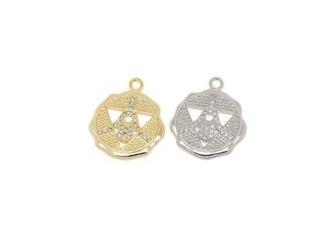 Gold Or Silver CZ Hamsa Charm,Talisman Amulet Hamsa Charm,Hamsa Coin Pendant,Amulet Hamsa Gold Charm,CPG747