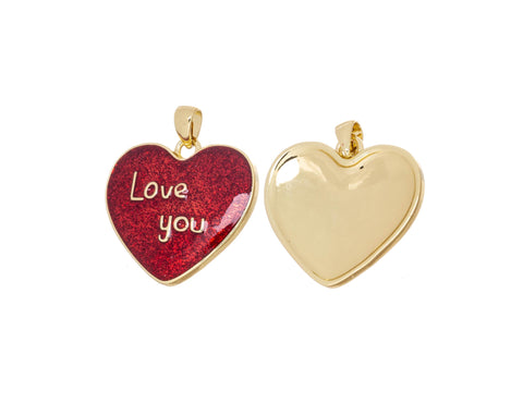 Red Enamel Love You Heart Charm,Shiny Red Heart Charm For Jewelry Making,Love You Gold Heart Charm ,Gold Heart Love You Charm,CPG2536