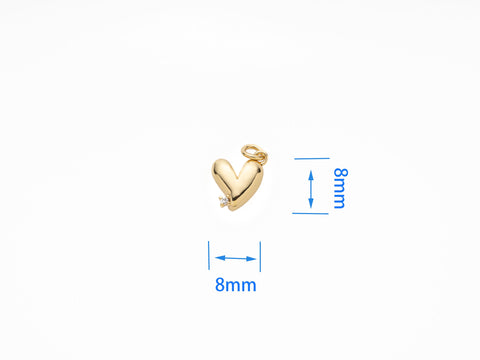 Gold Puffy Heart Charm, set with cz, Puffy Elongated Heart with cz embellishment, 8mm, Puffy Heart Cz Pendant, Cz heart charm, CPG1018