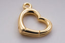 Gold open heart Push In Clasp, 16x13mm, heart clasp with loop, open heart enhancer, push in clasp,CLG142-CLS142