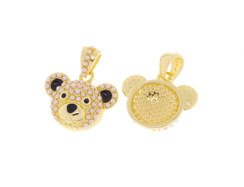 Baby Bear Gold Charm With Pearls,Bear Charm For Necklace,Pearl Bear Gold Pendant,CPG1150