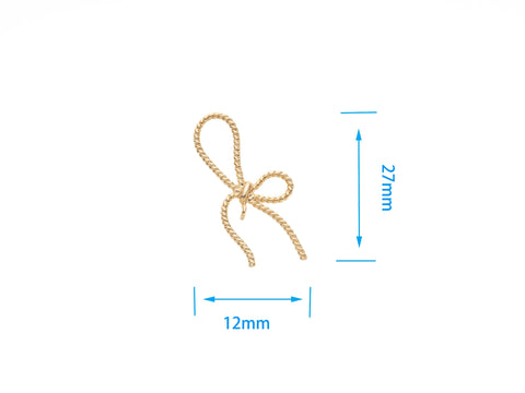 18k Gold or Silver rope twisted ribbon bow, Cute Wire Wrapping Bow Charm, great for earrings or necklace CLS619, or CPG619