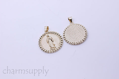 Gold Virgin Mary Round Trimmed Plain Pendant, 22 mm, Religious Theme Jewelry, 1 pc or 10 pcs, WHOLESALE,CPG398