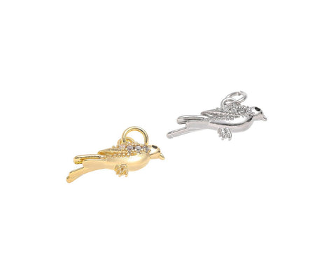 Gold And Silver Dove Charm,CZ Dove Charm With Open Jump Ring,Pave Dove Charm For Jewelry Making,Symbol Of Peace Dove Charm,CPG-CPS1482