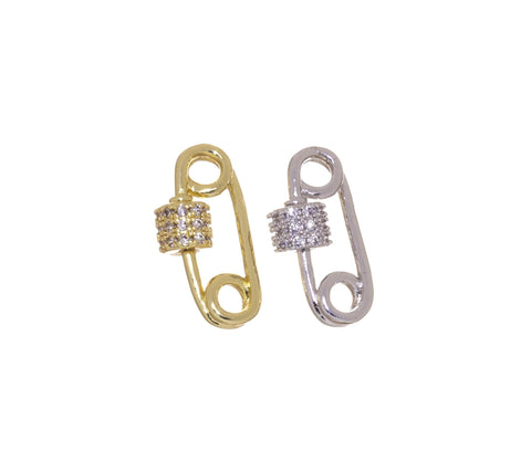 Safety Pin Clasp With Screw For Jewelry Making,Gold Or Silver Safety Pin Clasp,CZ Safety Pin Charm,Pave Safety Pin Clasp,CLG-CLS162