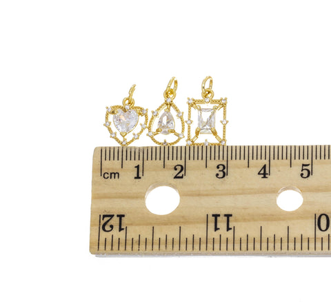 Dainty Gold Charms For Necklace,Heart Charm,Tear Drop Charm,Emerald Cut Charm,Small Necklace Charms With CZ,CPG2492-94-96