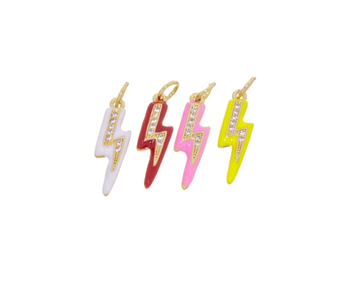 Lightning Bolt Gold Charm,Enamel Lightning Bolt Charm With CZ,Pave Lightning Bolt Pendant,CPG821