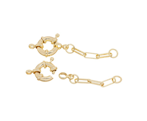 Gold Sailor Clasp Chain Extender,Gold Sailors Clasp With Paper Clip Extension Chain,Spring Ring Sailor Clasp,Spring Ring Round Clasp,CLG252