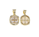 Cross Charm With Mother Of Pearl And Pave CZ,Oval Gold Cross Pendant With Mother Of Pearl Inlay,Religious Gold Jewelry,CPG611