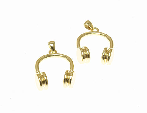 18k Dainty Gold Music Headphones, Gold Headphones Charm, Gold Headphones Pendant, CPG1751
