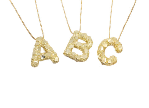 Golden Nugget Alphabet Slider Charms,Bubble Initial Charm,Textured Nugget Large Initial Charm,Birthday Balloon Letter Charm,CPG2468