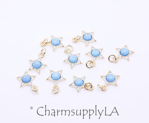 Gold Tiny Turquoise Star Charm, Cz and Turq set pendant, 8mm,Turquoise star,star jewelry, celestial Jewelry,1 pc or 10 pcs,CPG228,CPS228
