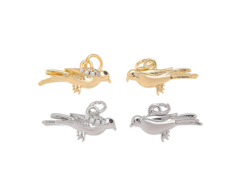 Gold And Silver Dove Charm,CZ Dove Charm With Open Jump Ring,Pave Dove Charm For Jewelry Making,Symbol Of Peace Dove Charm,CPG-CPS1482