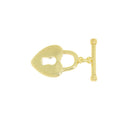 Padlock Heart Toggle Clasp,Two Piece Heart And Padlock Toggle Clasp,Gold Toggle Clasp With Heart And Key hole Design,CLG125