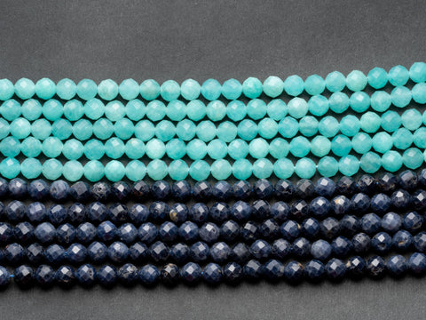 Natural Blue Saphire Faceted Beads 5mm, or Mozambique Amazonite Round Beads 4mm - Beads Crystal - Gemstone FR123, FR126