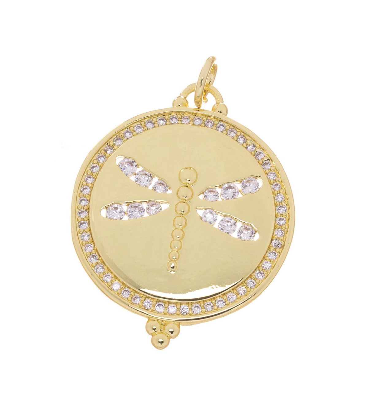 Dragonfly Gold Charm,Disc Dragonfly Pave Charm,Coin Dragonfly Pendant,Dragonfly Charm For Jewelry Making,CPG2437