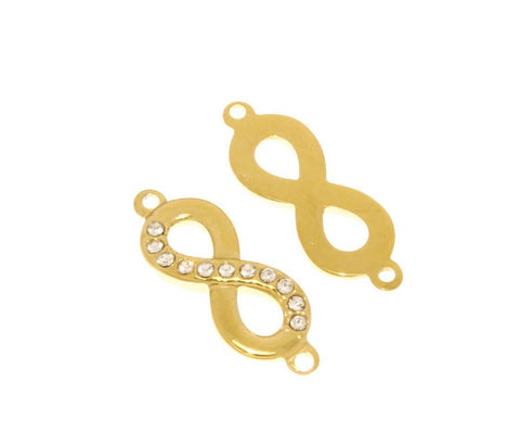 Water Proof, Tarnish Proof Gold CZ Infinity Connector Charm, Infinity sign for Necklace or Bracelet, Forever Symbol, CZ Connector, SSCNG01