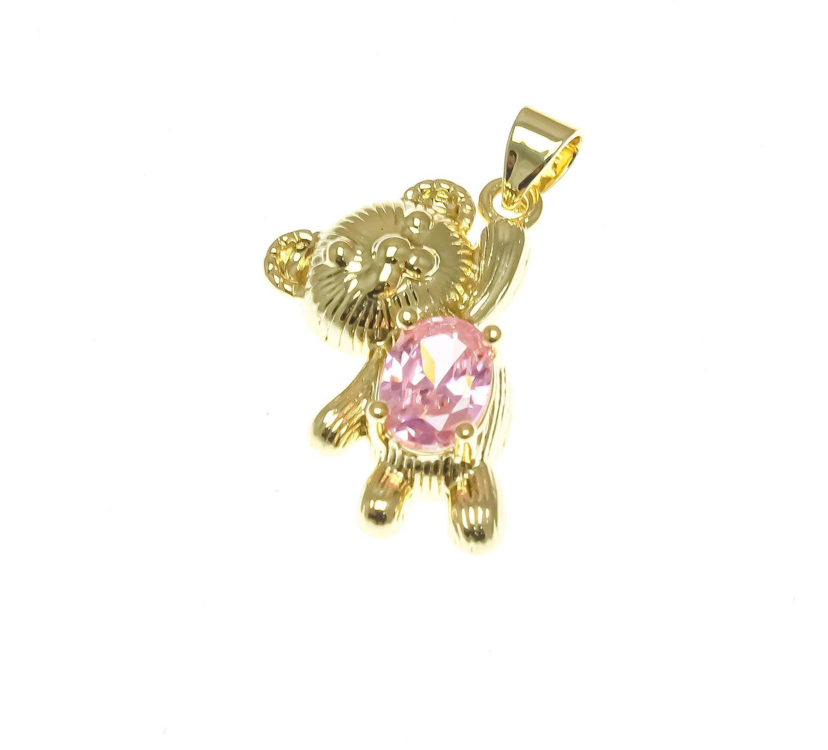 18k Gold Teddy Bear Charm, Pink CZ detail, Little Bear Charm, Small Bear Charm, Animal Lover's Gift Idea, Statement Piece, CPG2396