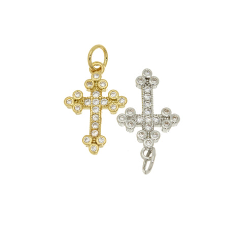 Cross Charm In Gold Or Silver,Pave CZ Cross Pendant,Religious Jewelry,Sparkly CZ Cross Pendant, CPG067,CPS067