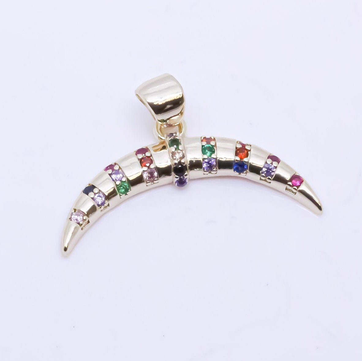 Gold or Silver Rainbow cz Double Tusk Pendant, 25x5mm, Rainbow Tusk, CPG763