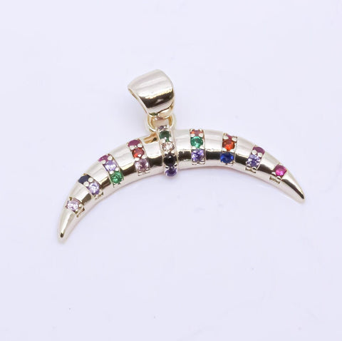 Gold or Silver Rainbow cz Double Tusk Pendant, 25x5mm, Rainbow Tusk, CPG763