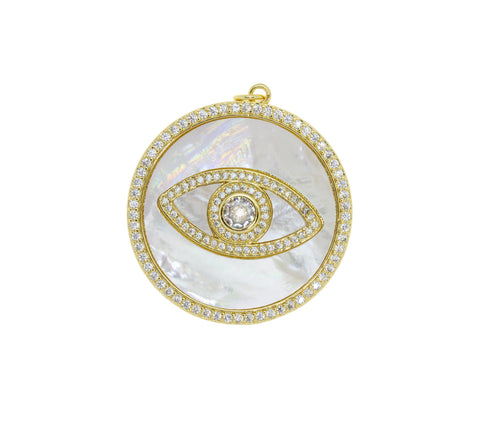 Gold Evil Eye Pendant,Large MOP Evil Eye Pendant With CZ,Mother Of Pearl Evil Eye Pendant,CPG602