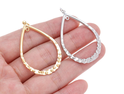 18k Gold or Silver Medium Sized Hoop Earring or Necklace Component For DIY Jewelry, Hammered Gold Texture, CPG1517, CPS1517