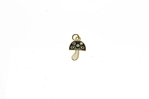 18k Gold Tiny Mushroom Gold Charm, Colorful Micro Pave CZ Stones Enamel Mushroom Pendant, Blue, Pink, Black, or Red, CPG1405