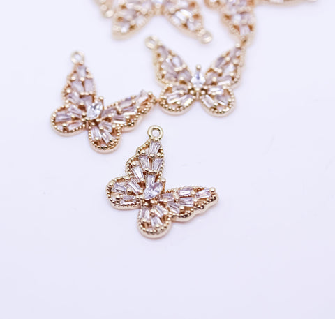 Gold Butterfly cz Baguette set, 16x13mm, Sideway Pendant, gold butterfly pendant, CPG093,CPS093