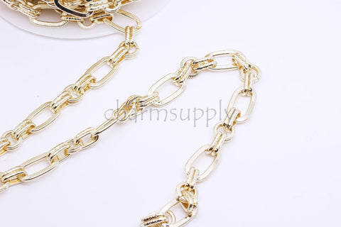 Gold Chunky Hand Soldered Chain, 15x8mm and 7mm, Perfect for Chunky Chain Layering, 80s looks, 1 ft, 10 ft or 30 feet, WHOLESALE CHG034