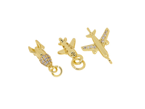 Gold Airplane Charm, Small Gold Rocket And Airplane,Charms For Jewelry Making,Necklace,Bracelet,Earrings CPG771-CPG2185-CPG2191