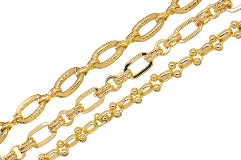 Oval And Round Ribbed And Smooth Gold Chains,wholesale Gold Chains For Jewelry Making,Rolo Link Gold Chain,CHG052,CHG053,CHG054