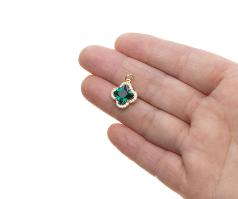 Gold Four Leaf Flower Charm With CZ,CZ Gold Four Leaf Clover Charm,Clover Charm For Jewelry Making,CPG814